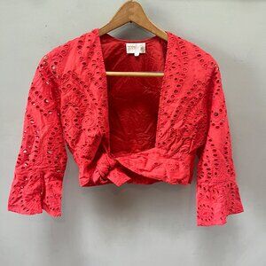 Beach Riot X Revolve Red Embroidered Eyelet Crop Top With Tie Front & Flared Sle